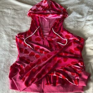 Pink and Red Heart Cropped Hoodie